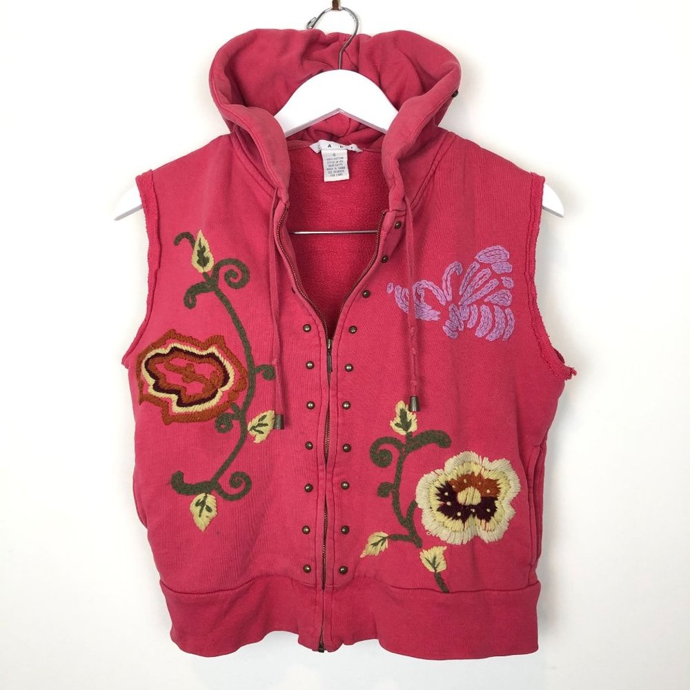 Cabi Boho Embroidered Hooded Sweatshirt Vest